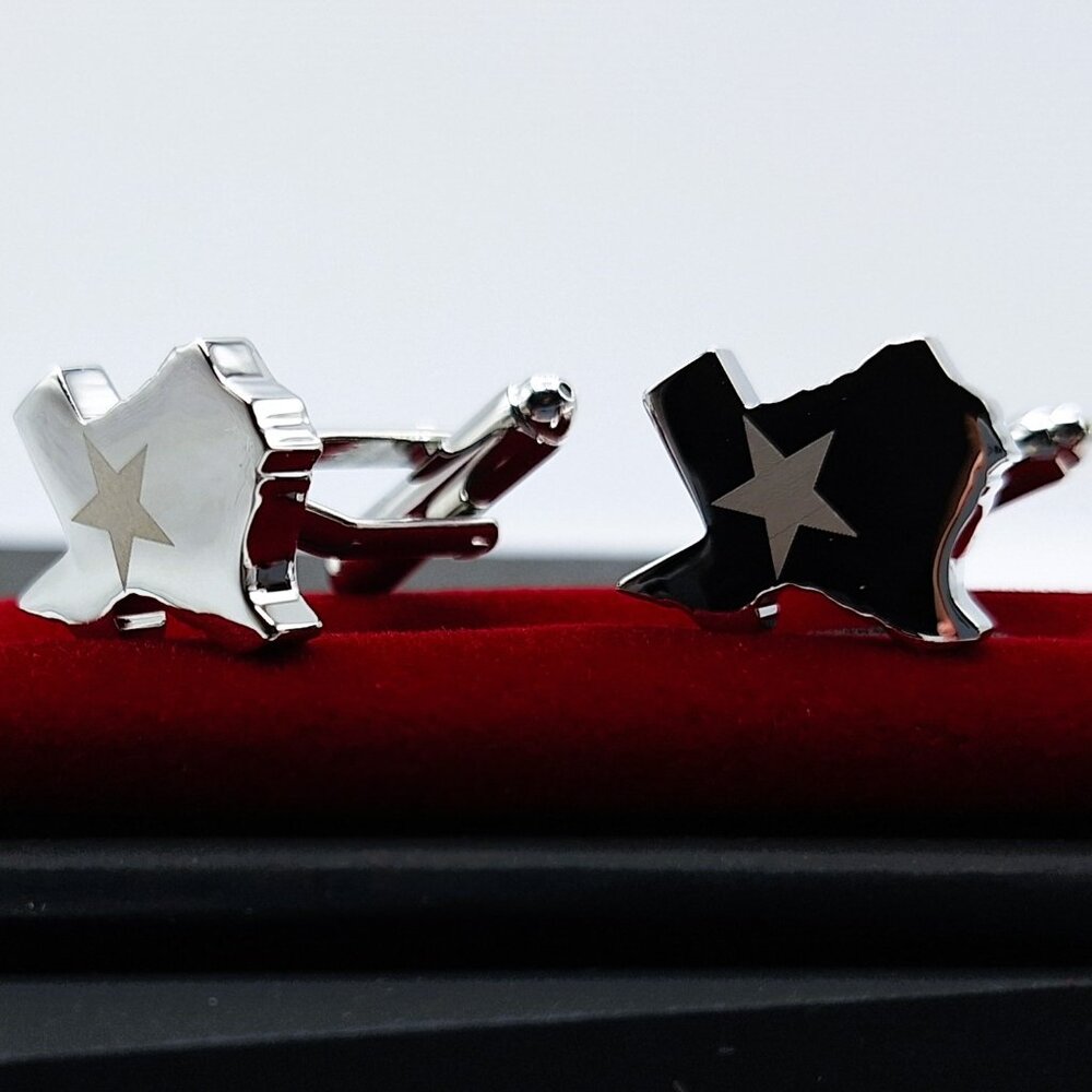 Cufflinks Texas State Shape Silver with Star Cuff Links Solid Heavy Father's Day - Picture 2 of 7